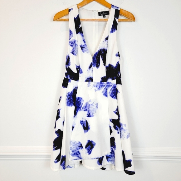 Lulus Blue Seeing Chic Floral Print Dress Fit & Flare Racerback Small a1404 - Picture 3 of 14